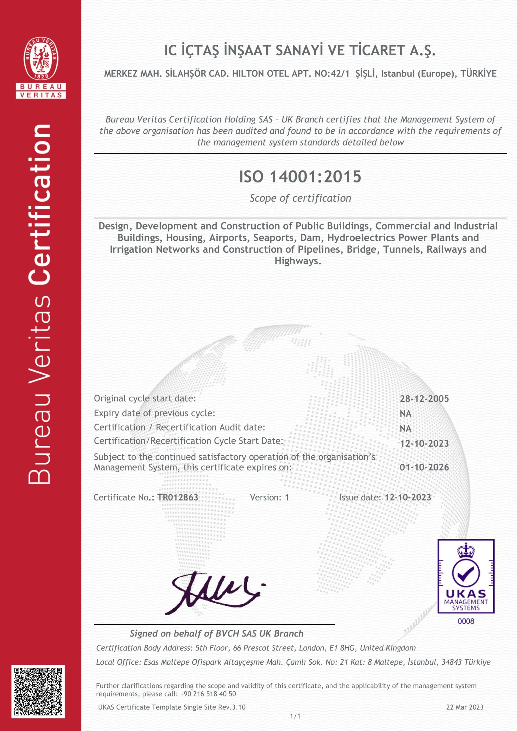 IC İçtaş İnşaat | ISO 14001 Sertifikası