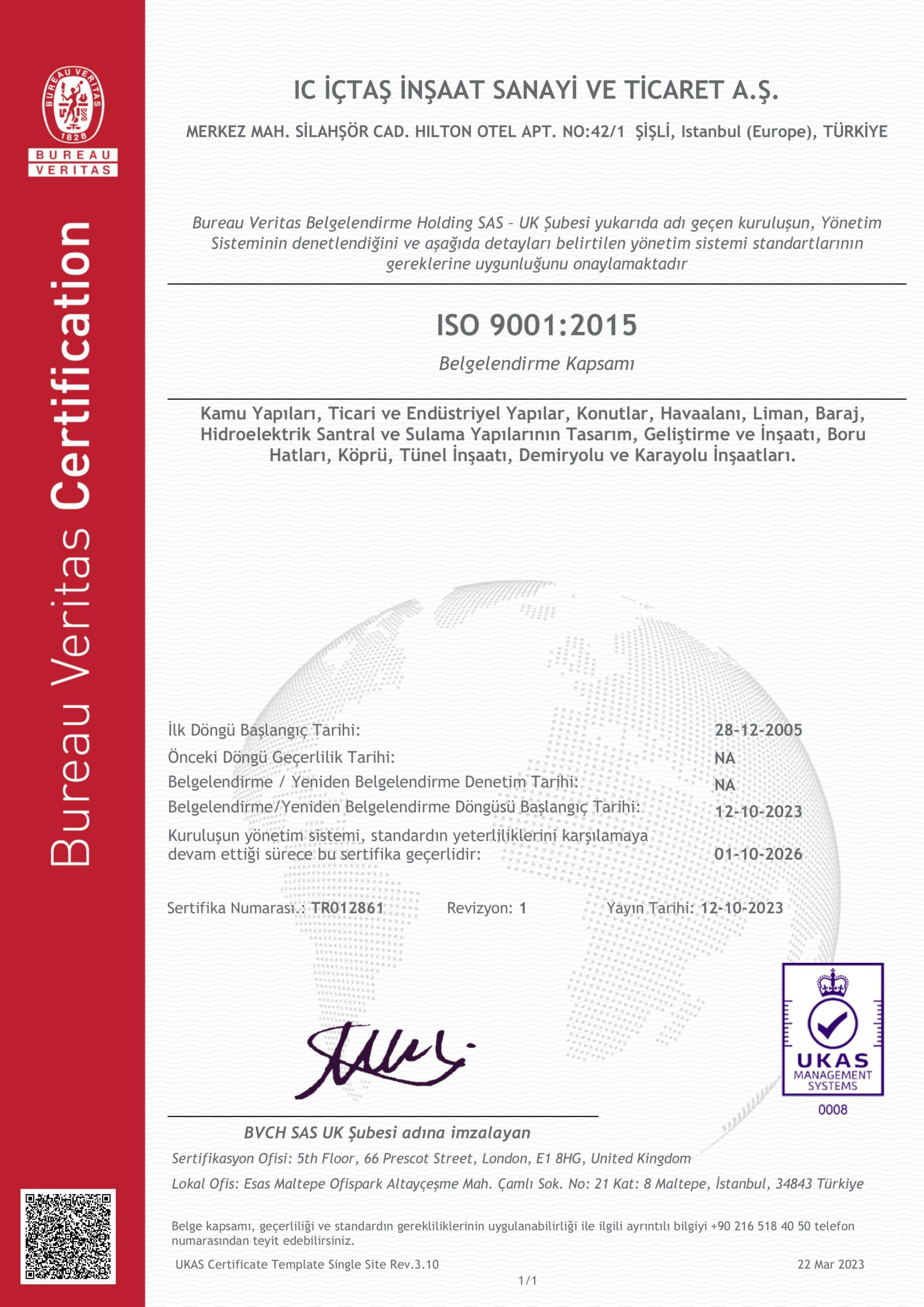 IC İçtaş İnşaat | ISO 9001 Sertifikası