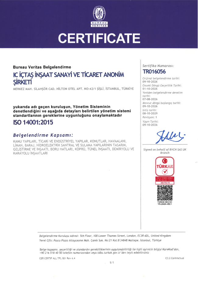 IC İçtaş İnşaat | ISO 14001-2015
