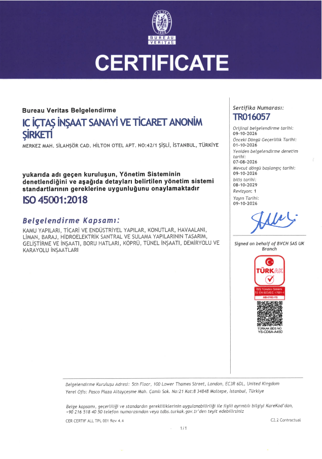 IC İçtaş İnşaat | ISO 45001-2018