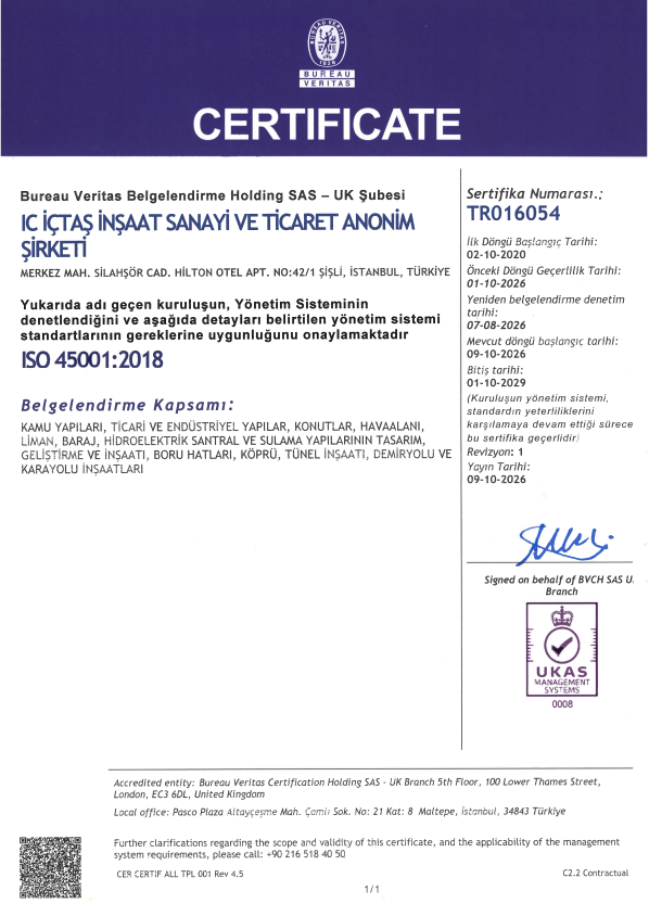 IC İçtaş İnşaat | ISO 45001-2018